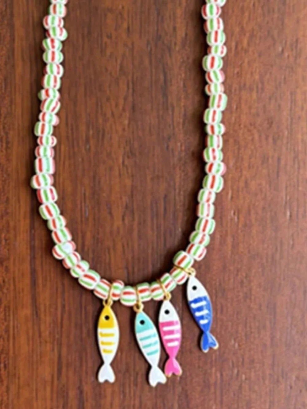 Boho Women's Colorful Fish Pendant Beaded  Chain Necklace